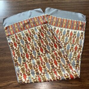 Vintage 70s Folkloric Print Long Scarf Gray Yellow Rust Rectangle